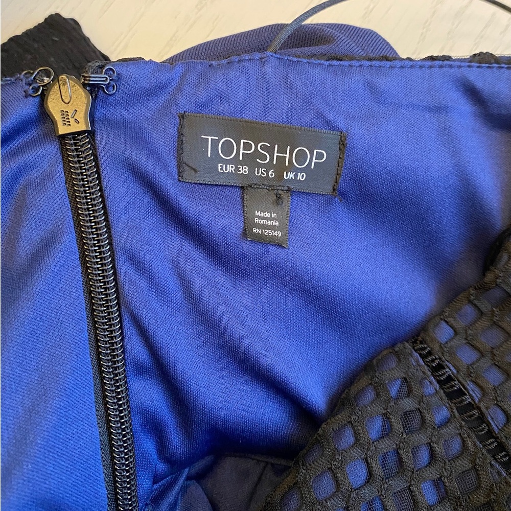 Topshop Black and Blue Eyelet Midi Party Cocktail Dress in Size 6 - Picture 3 of 7